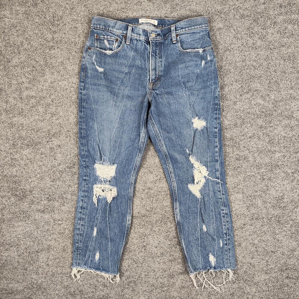 Abercrombie & Fitch Mom Jeans Womens 10 Medium Wash Blue High Rise Distressed